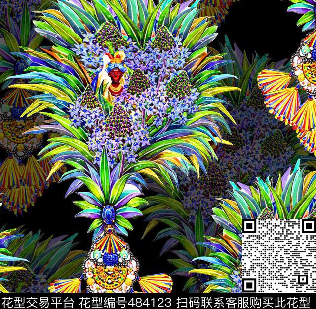 民族风手绘西西里风情欧美数码印花华亿平台下载（图片编号: 484123） - 瓦栏（Walan）