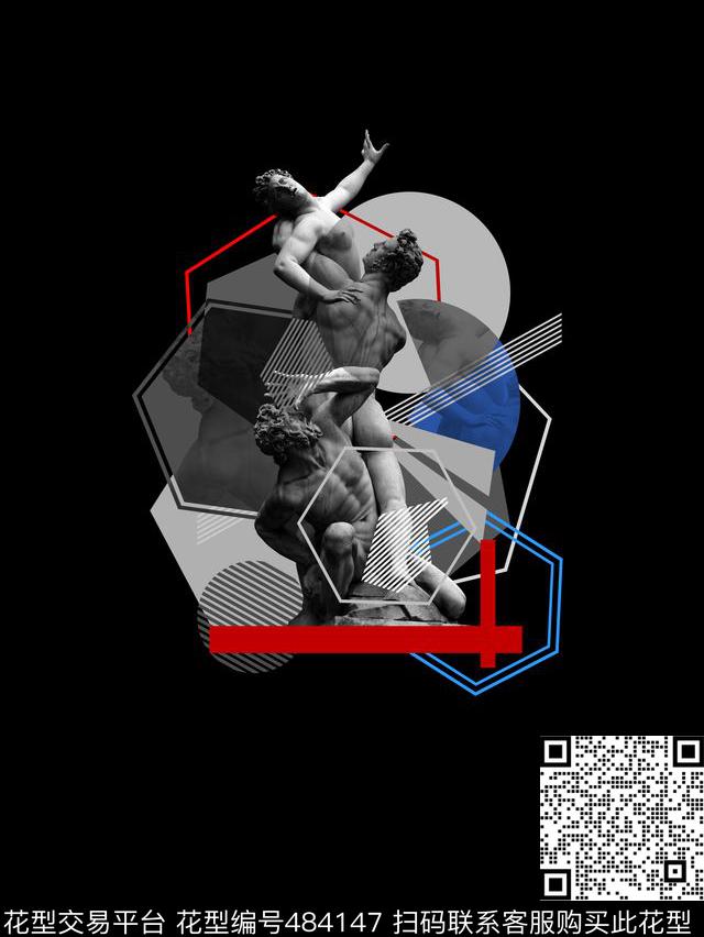 时尚几何图形石膏雕像数码印花华亿平台下载（图片编号: 484147） - 瓦栏（Walan）