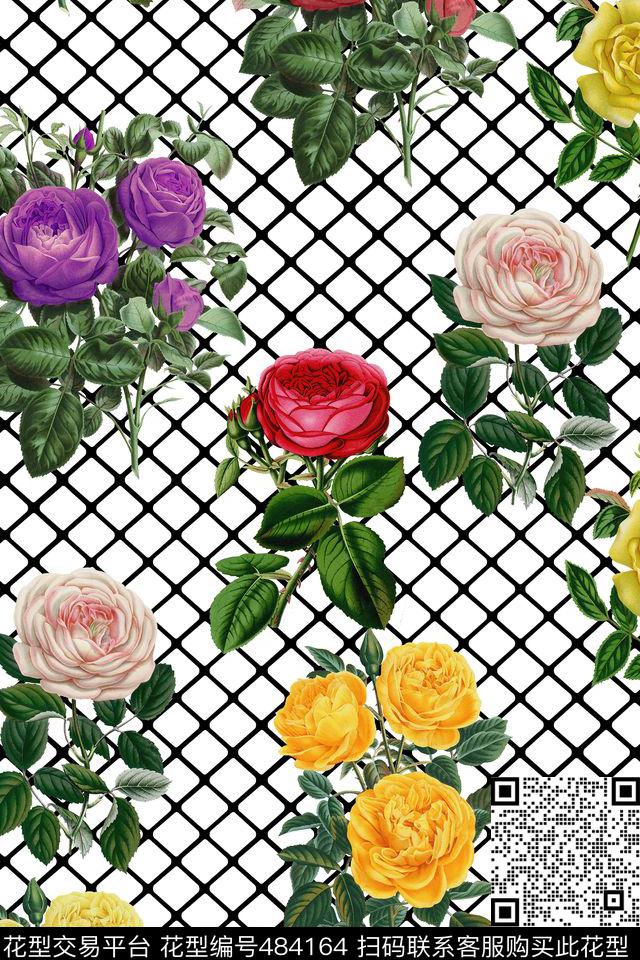 方格纹花卉女装数码印花华亿平台下载（图片编号: 484164） - 瓦栏（Walan）