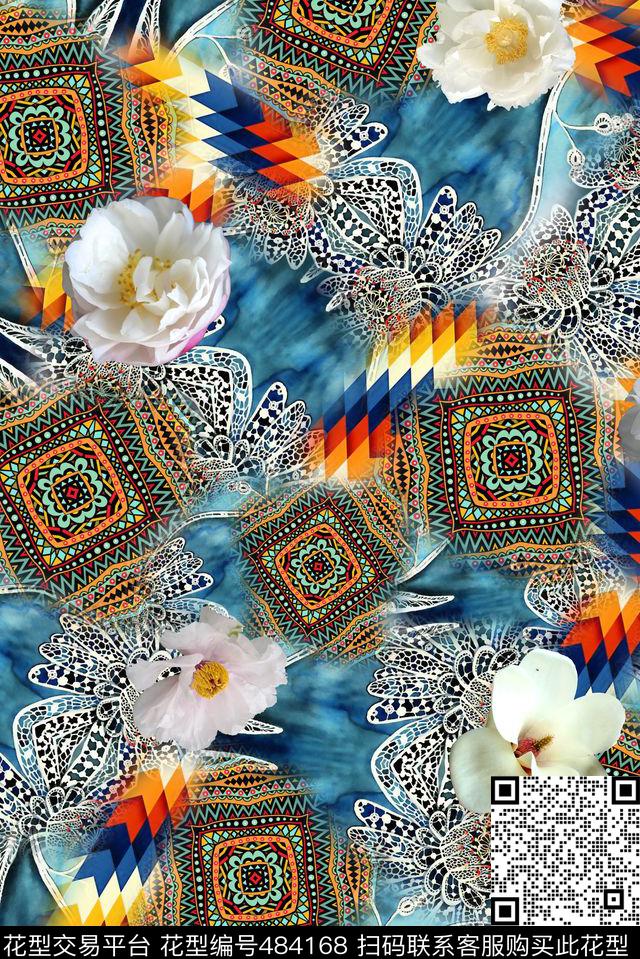 民族蕾丝花卉数码印花华亿平台下载（图片编号: 484168） - 瓦栏（Walan）