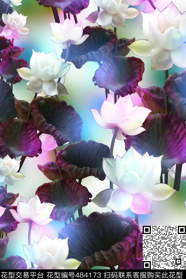多彩花卉花朵数码印花华亿平台下载（图片编号: 484173） - 瓦栏（Walan）