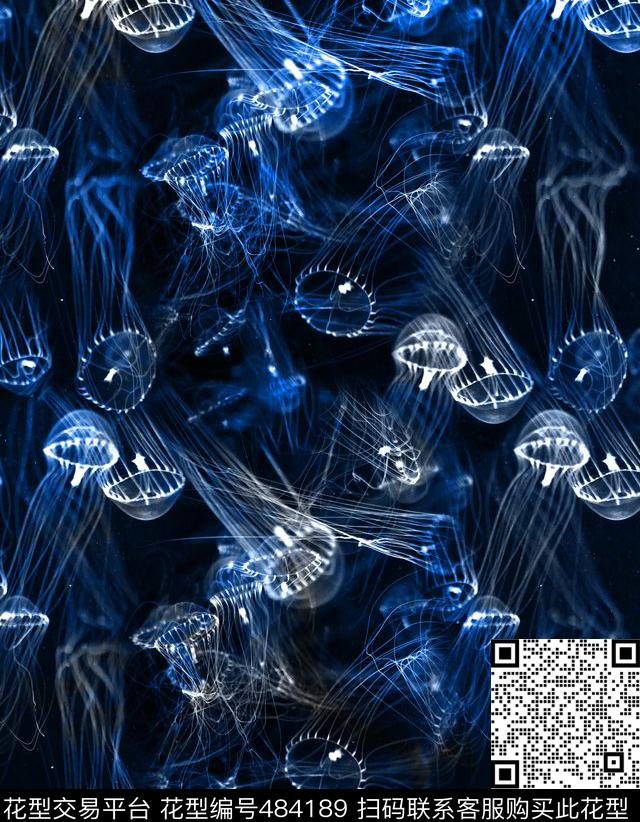 潮流海洋水母数码印花华亿平台下载（图片编号: 484189） - 瓦栏（Walan）