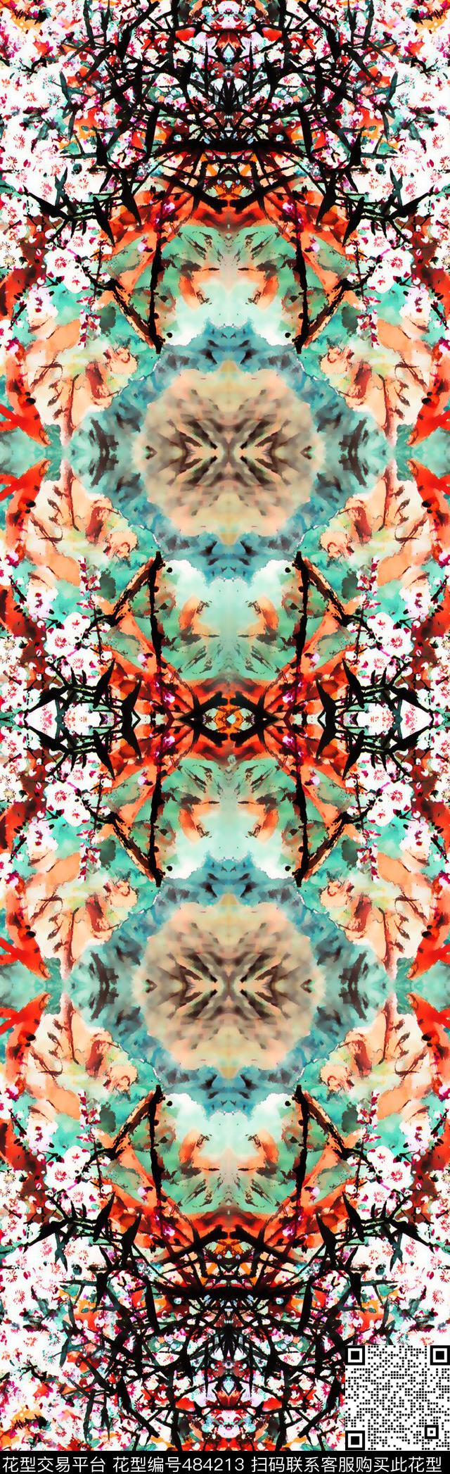 倒影树枝写意国画数码印花华亿平台下载（图片编号: 484213） - 瓦栏（Walan）