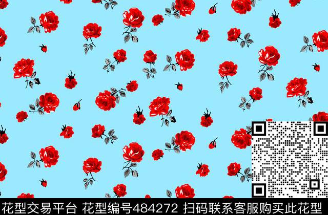 流行时尚手绘小玫瑰花欧美传统印花华亿平台下载（图片编号: 484272） - 瓦栏（Walan）