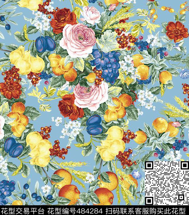 流行时尚复古大牌手绘欧美数码印花华亿平台下载（图片编号: 484284） - 瓦栏（Walan）