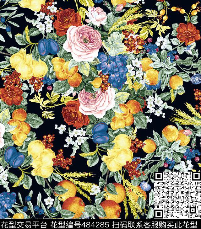 流行时尚复古大牌手绘欧美数码印花华亿平台下载（图片编号: 484285） - 瓦栏（Walan）