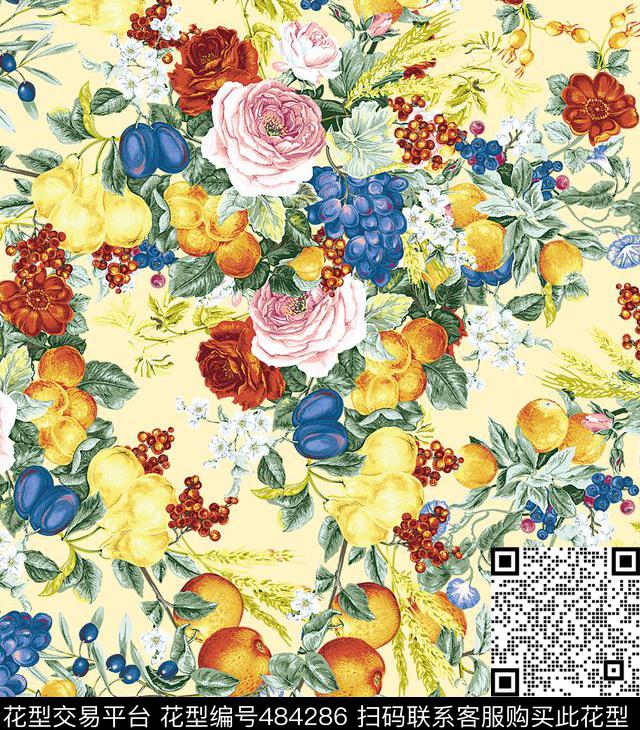 流行时尚复古大牌手绘欧美数码印花华亿平台下载（图片编号: 484286） - 瓦栏（Walan）