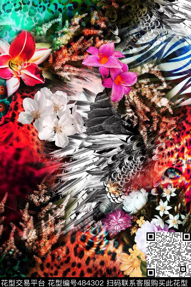 时尚数码豹纹花卉数码印花华亿平台下载（图片编号: 484302） - 瓦栏（Walan）