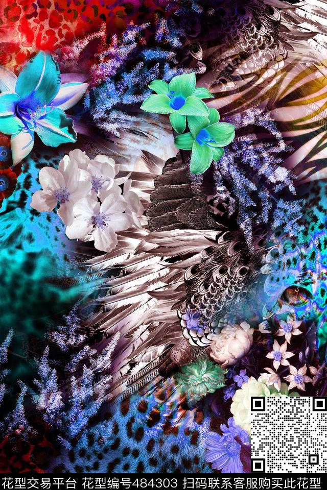 时尚数码豹纹花卉数码印花华亿平台下载（图片编号: 484303） - 瓦栏（Walan）