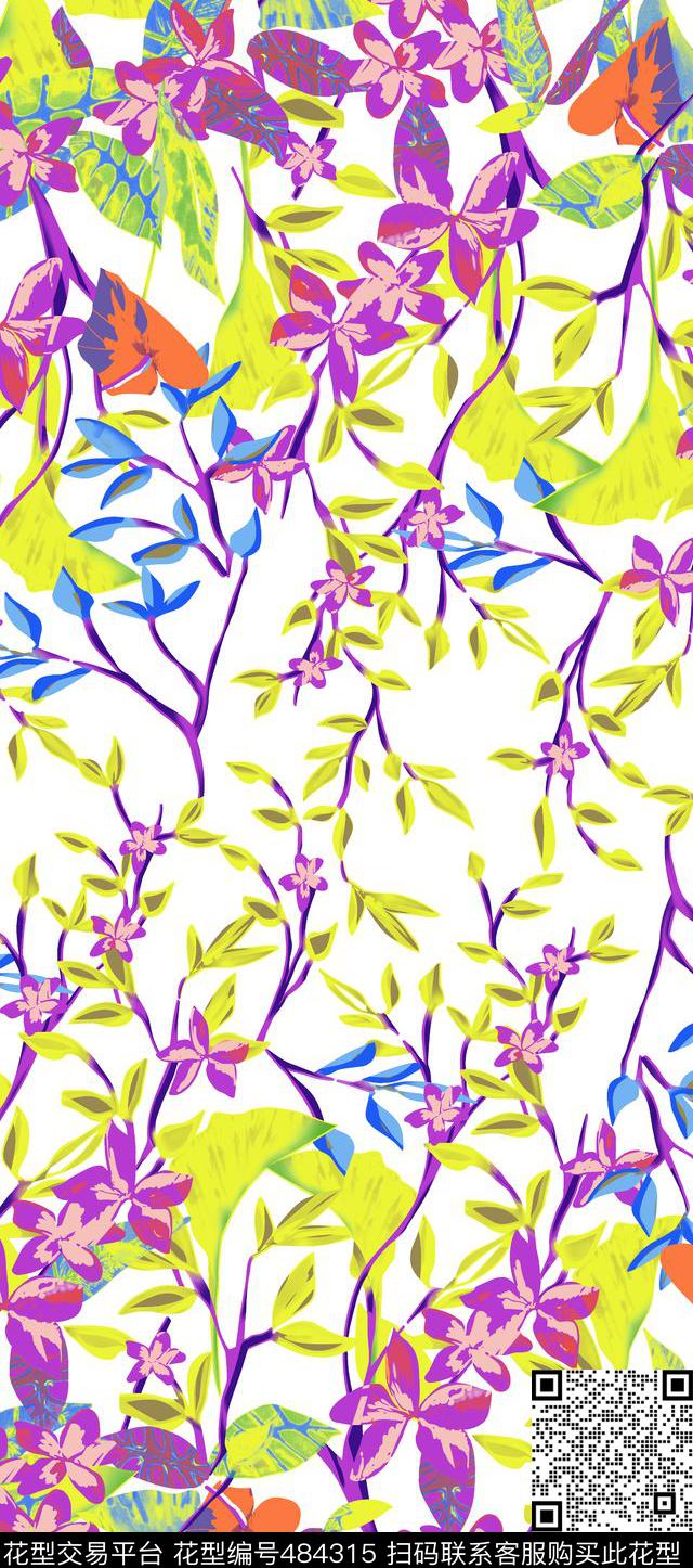 时尚花卉花枝数码印花华亿平台下载（图片编号: 484315） - 瓦栏（Walan）