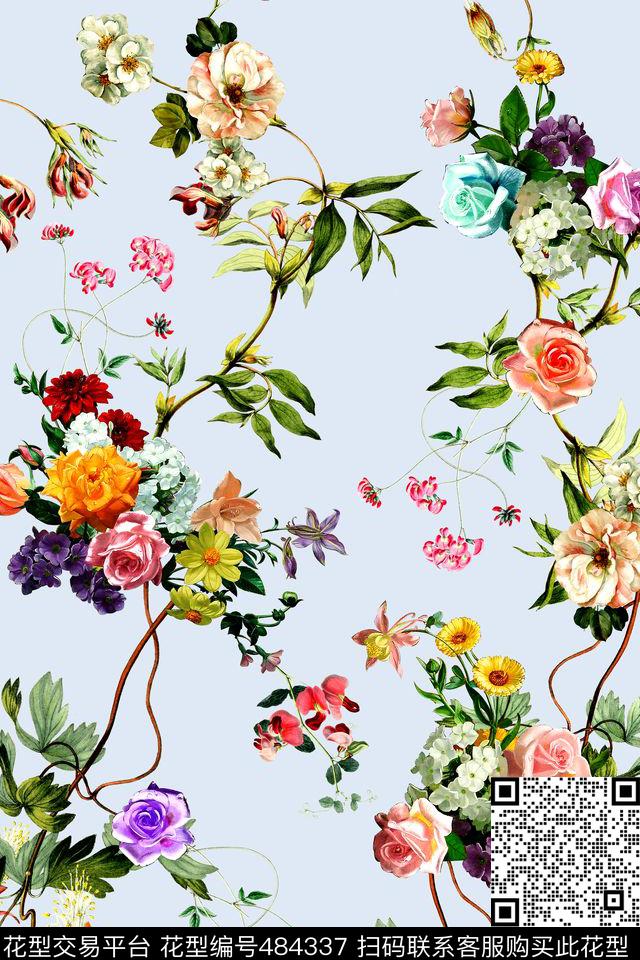 时尚手绘小碎花数码印花华亿平台下载（图片编号: 484337） - 瓦栏（Walan）