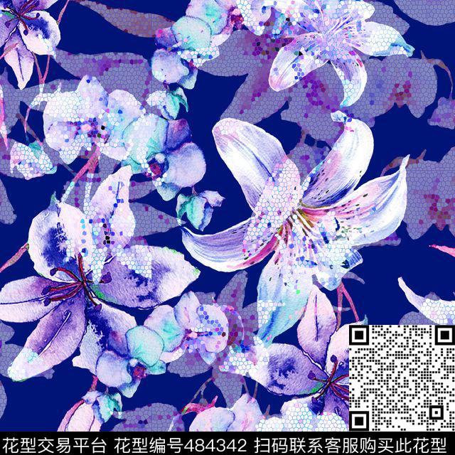 流行时尚欧美手绘幻彩底纹玫瑰花数码印花华亿平台下载（图片编号: 484342） - 瓦栏（Walan）