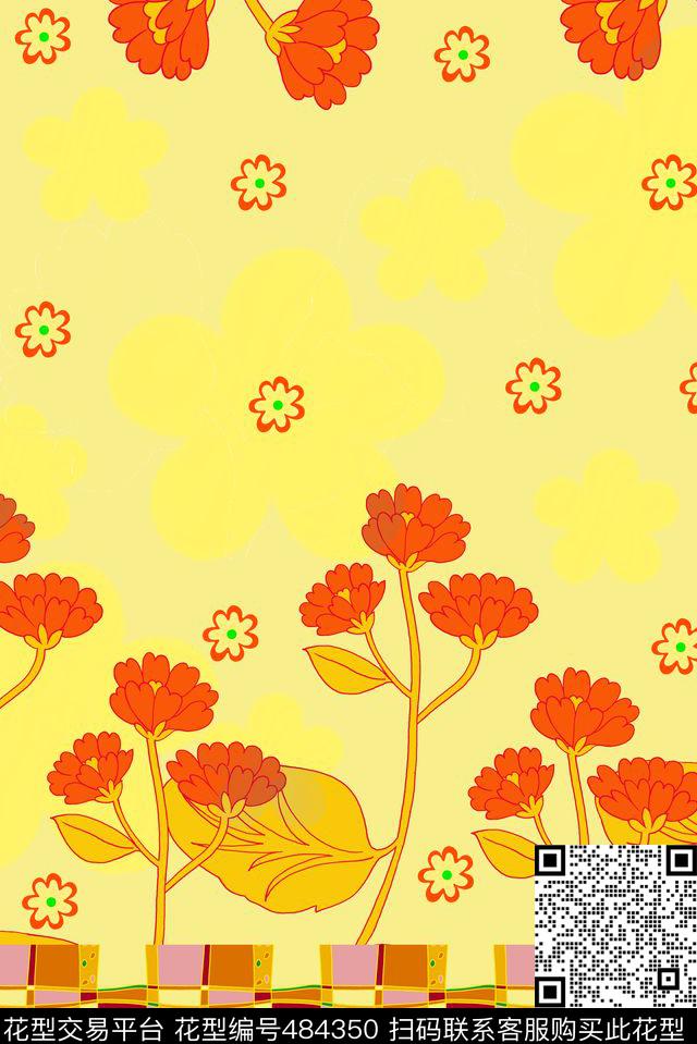 花方形活跃数码印花华亿平台下载（图片编号: 484350） - 瓦栏（Walan）