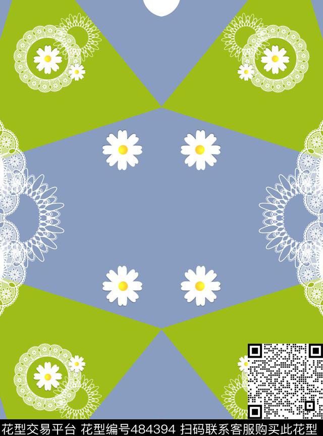 田园风雏菊蕾丝数码印花华亿平台下载（图片编号: 484394） - 瓦栏（Walan）