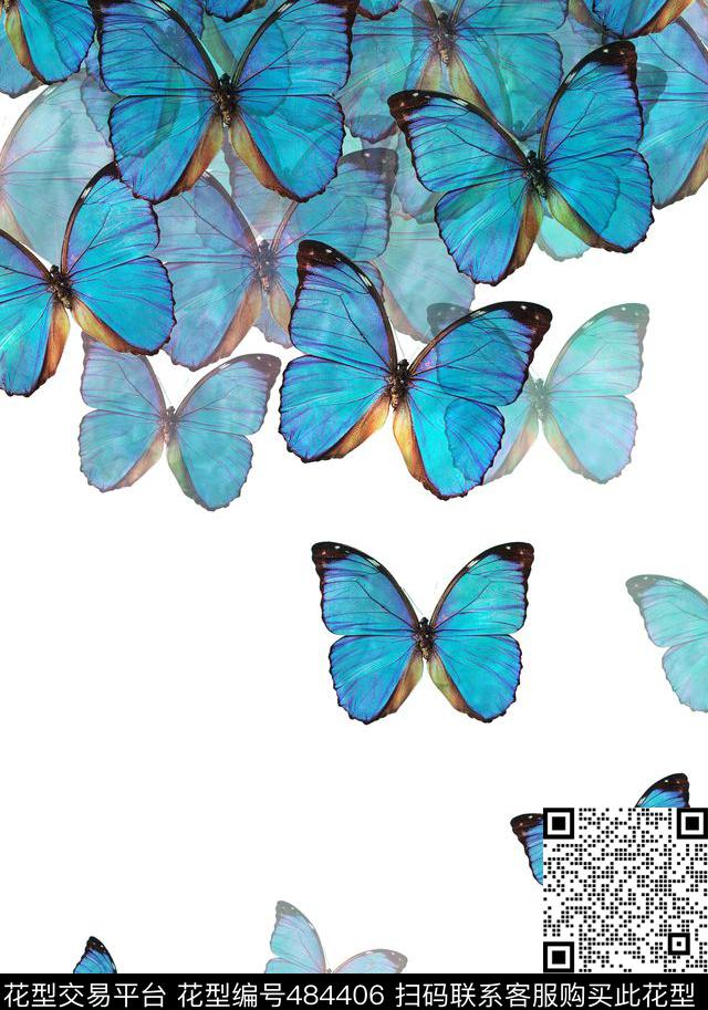 蝴蝶时尚潮流小清新数码印花华亿平台下载（图片编号: 484406） - 瓦栏（Walan）