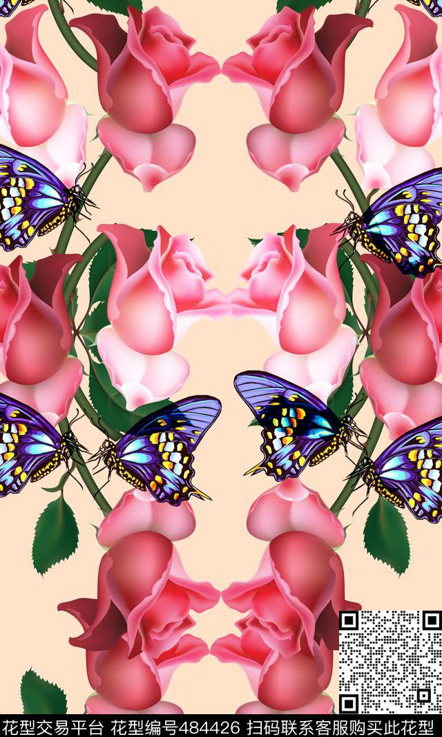 蝴蝶花自然写意数码印花华亿平台下载（图片编号: 484426） - 瓦栏（Walan）