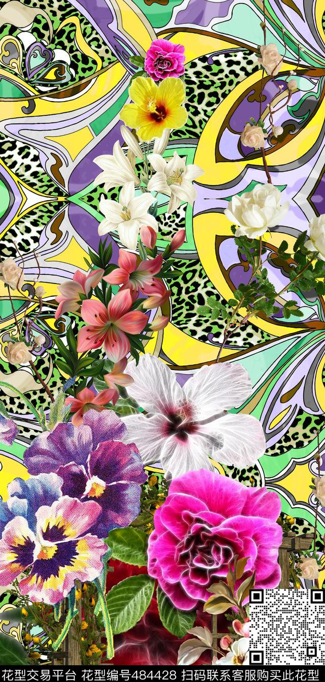 时尚豹纹花卉数码印花华亿平台下载（图片编号: 484428） - 瓦栏（Walan）