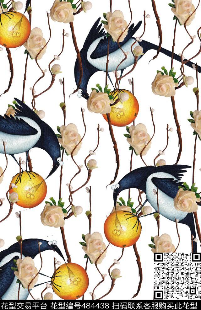 时尚花卉枝条数码印花华亿平台下载（图片编号: 484438） - 瓦栏（Walan）
