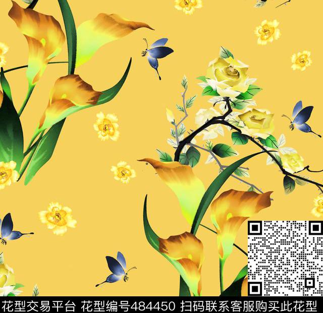 花卉中国风手绘数码印花华亿平台下载（图片编号: 484450） - 瓦栏（Walan）
