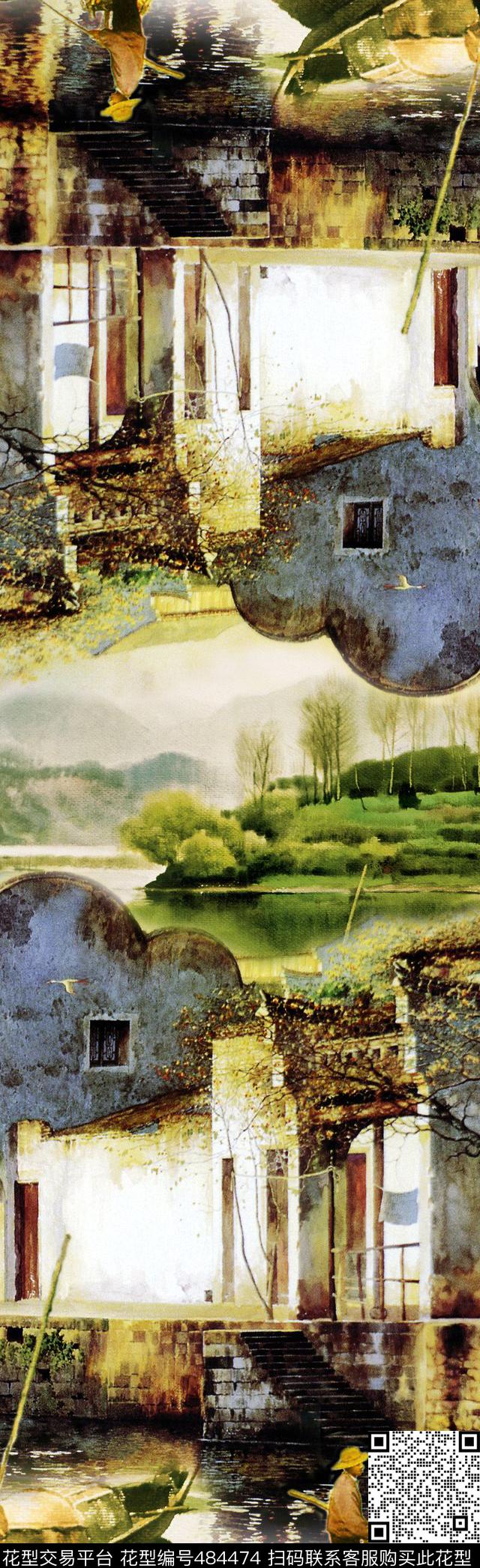 动物建筑物水彩画数码印花华亿平台下载（图片编号: 484474） - 瓦栏（Walan）