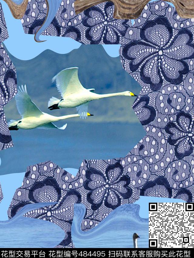 潮流复古蕾丝数码印花华亿平台下载（图片编号: 484495） - 瓦栏（Walan）