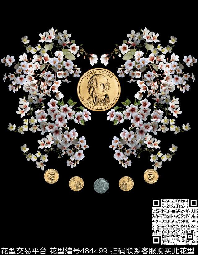 欧美风花朵徽章数码印花华亿平台下载（图片编号: 484499） - 瓦栏（Walan）