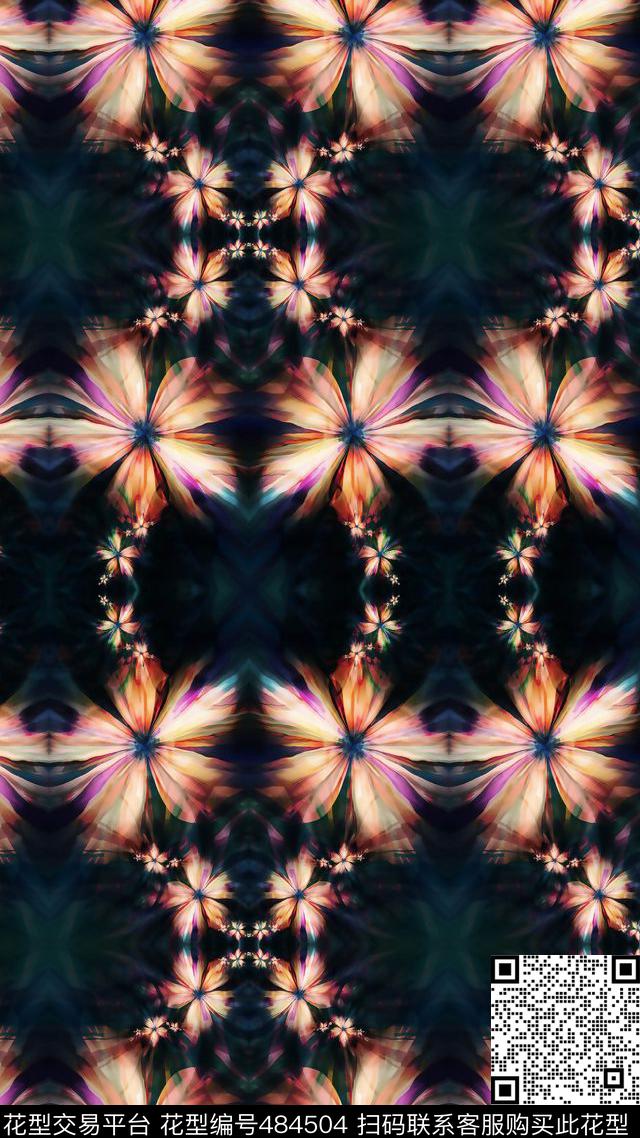 抽象花几何数码印花华亿平台下载（图片编号: 484504） - 瓦栏（Walan）