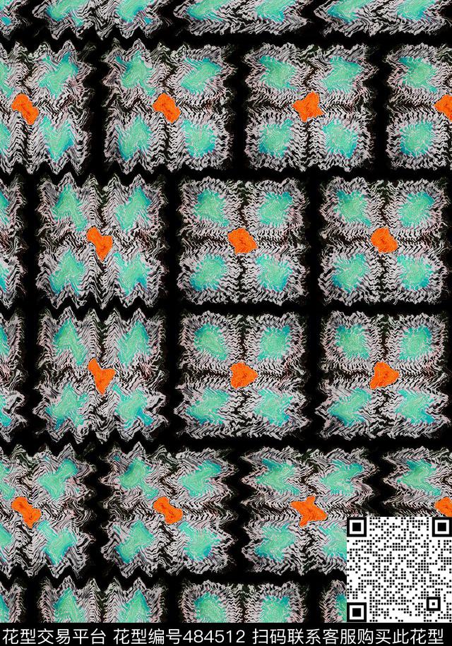 抽象花几何数码印花华亿平台下载（图片编号: 484512） - 瓦栏（Walan）