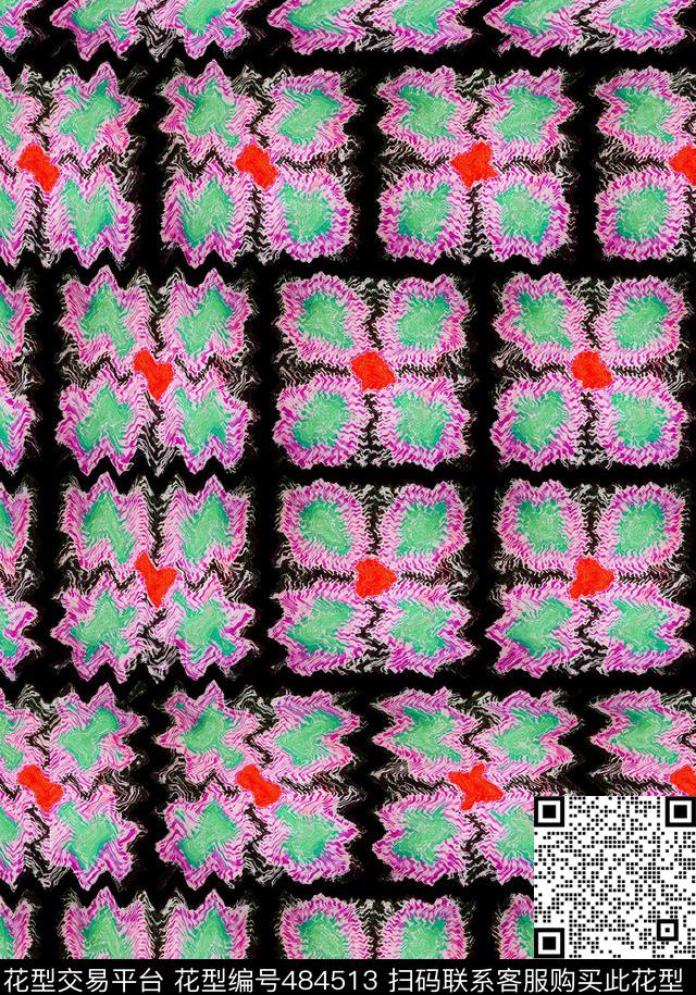 抽象花几何数码印花华亿平台下载（图片编号: 484513） - 瓦栏（Walan）