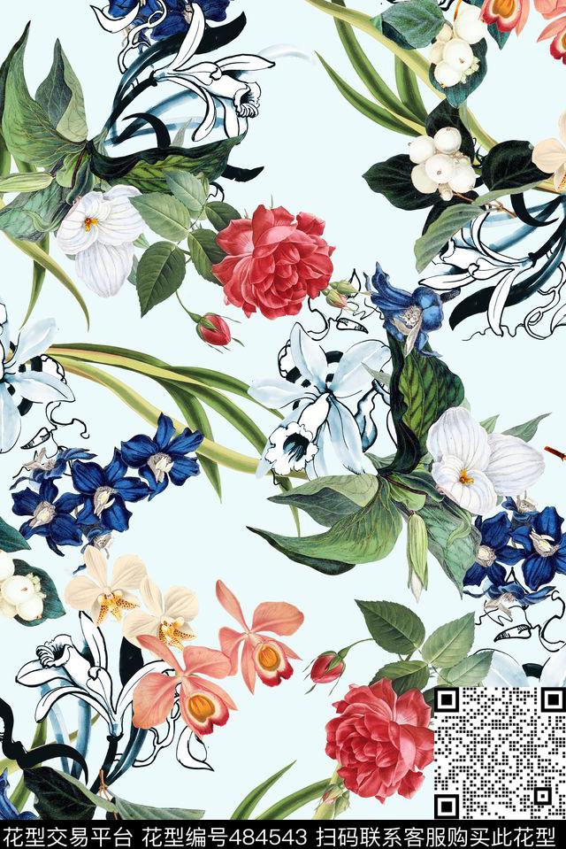 数码时尚浅底素色底纹花卉女装女裙花卉流行时尚花等数码印花华亿平台下载（图片编号: 484543） - 瓦栏（Walan）