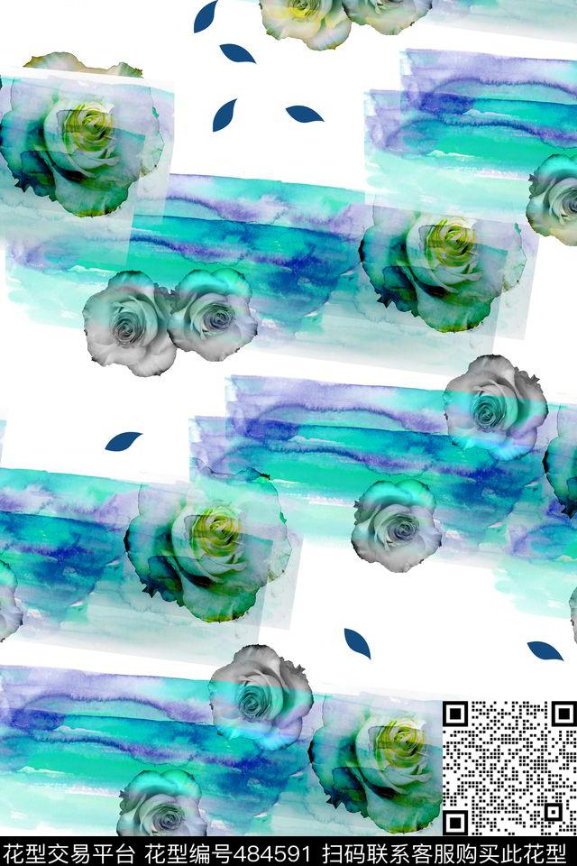花卉清爽手绘数码印花华亿平台下载（图片编号: 484591） - 瓦栏（Walan）