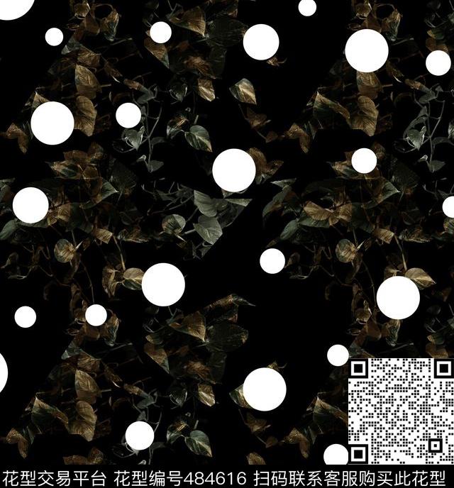 潮流时尚波点枯叶数码印花华亿平台下载（图片编号: 484616） - 瓦栏（Walan）