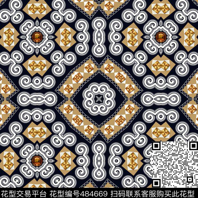 欧式图案花纹数码印花华亿平台下载（图片编号: 484669） - 瓦栏（Walan）