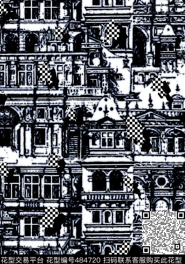 格子几何建筑数码印花华亿平台下载（图片编号: 484720） - 瓦栏（Walan）