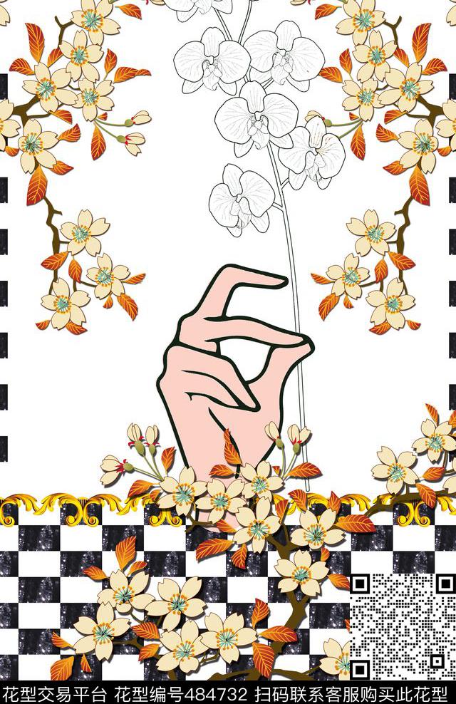 定位裁片时尚淡雅数码印花华亿平台下载（图片编号: 484732） - 瓦栏（Walan）