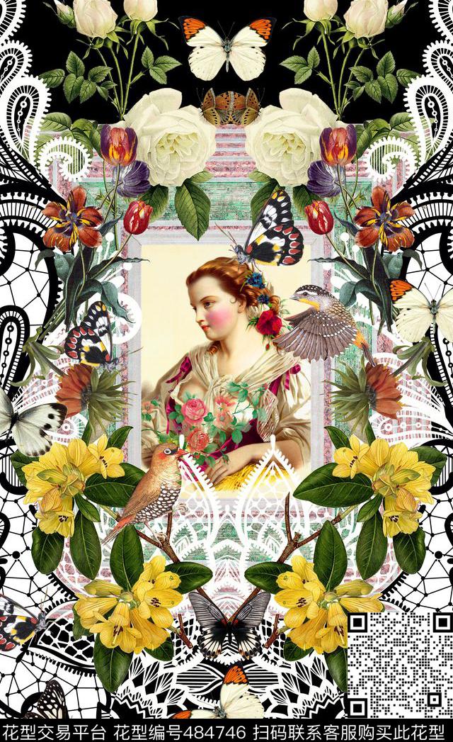 潮流时尚复古女神欧式宫廷风数码印花华亿平台下载（图片编号: 484746） - 瓦栏（Walan）
