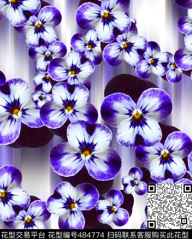流行时尚欧美三色堇数码印花华亿平台下载（图片编号: 484774） - 瓦栏（Walan）