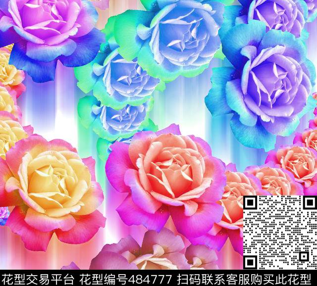 流行时尚玫瑰渐变欧美数码印花华亿平台下载（图片编号: 484777） - 瓦栏（Walan）