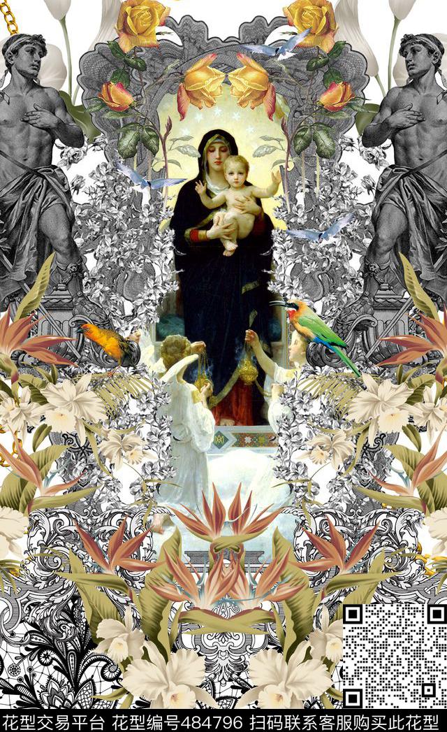 潮流时尚蕾丝花边欧式复古建筑数码印花华亿平台下载（图片编号: 484796） - 瓦栏（Walan）