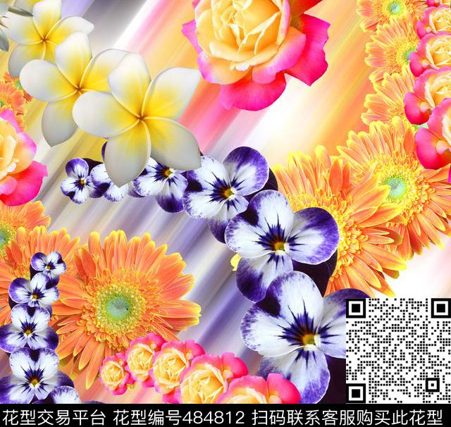 流行时尚花圈花卉欧美数码印花华亿平台下载（图片编号: 484812） - 瓦栏（Walan）