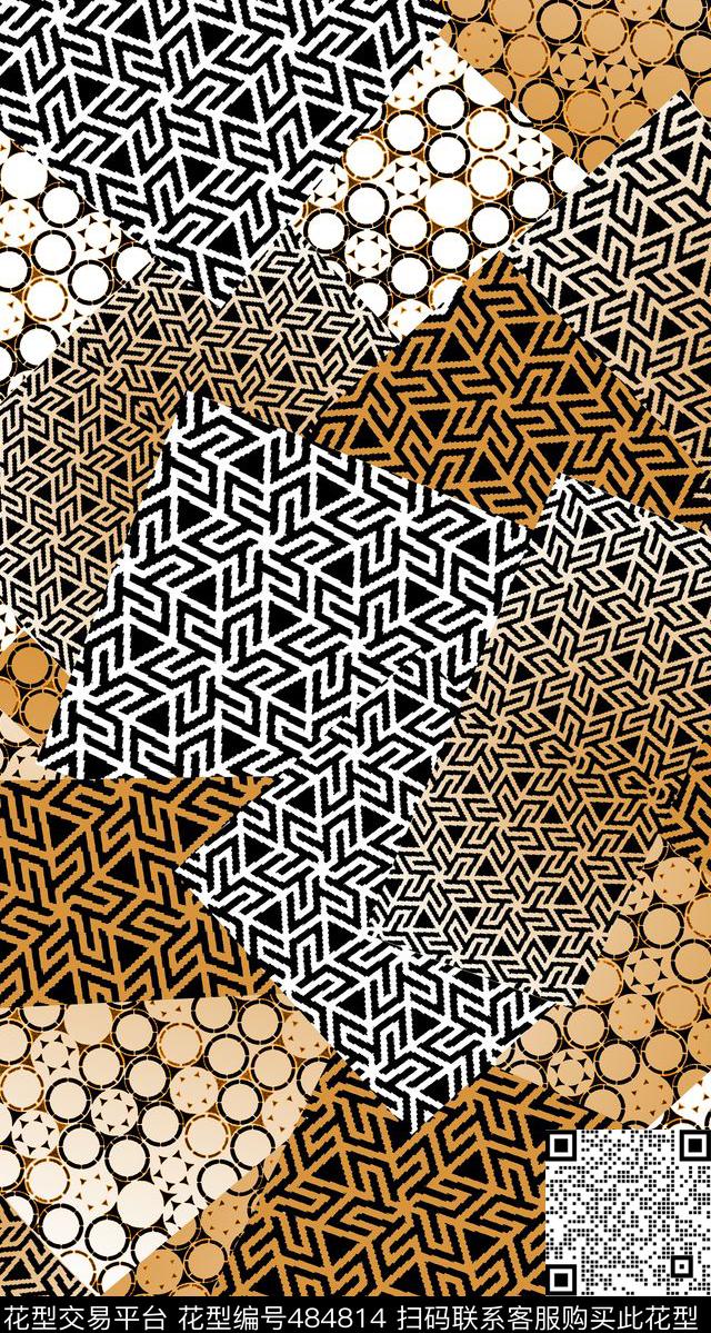 黄黑色系几何简约数码印花华亿平台下载（图片编号: 484814） - 瓦栏（Walan）