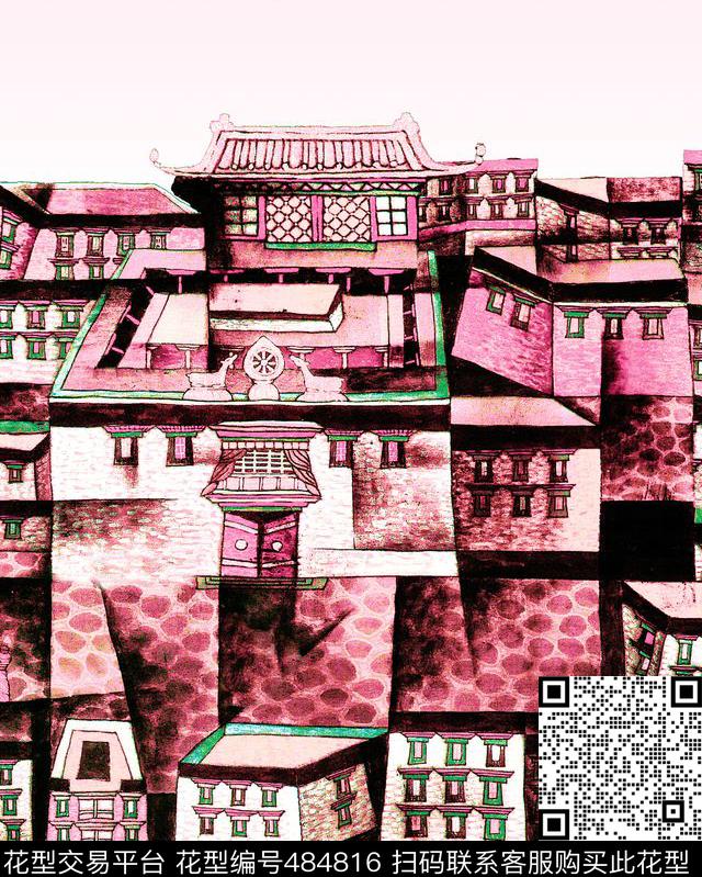 房子绘画女装数码印花华亿平台下载（图片编号: 484816） - 瓦栏（Walan）