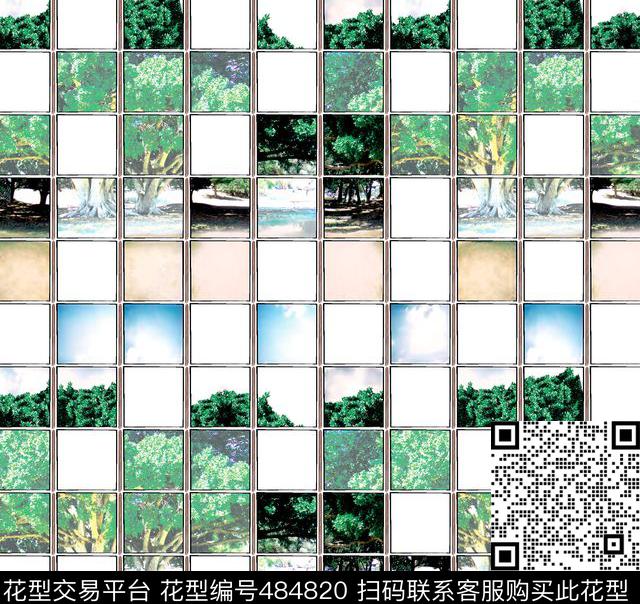 大树风景格子数码印花华亿平台下载（图片编号: 484820） - 瓦栏（Walan）