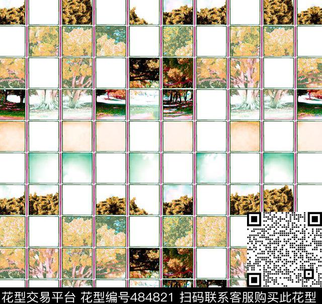 大树风景格子数码印花华亿平台下载（图片编号: 484821） - 瓦栏（Walan）