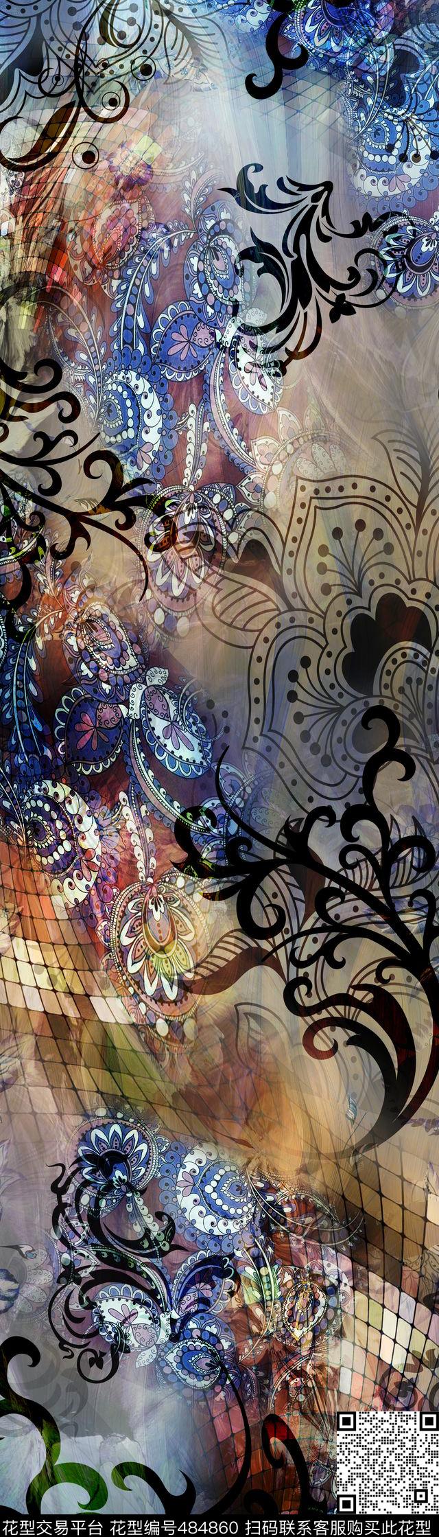 抽象花卉格子数码印花华亿平台下载（图片编号: 484860） - 瓦栏（Walan）