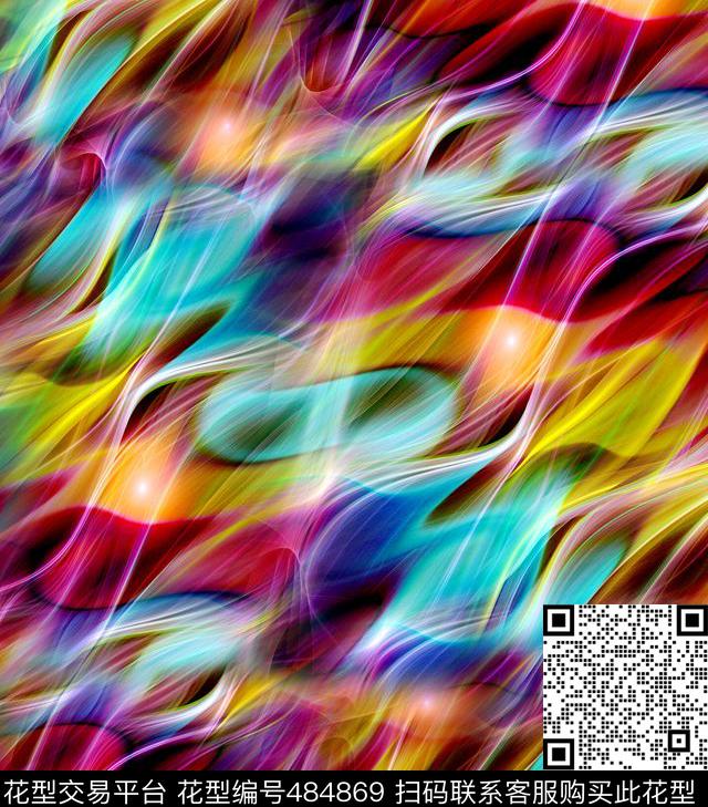 抽象多彩华丽数码印花华亿平台下载（图片编号: 484869） - 瓦栏（Walan）