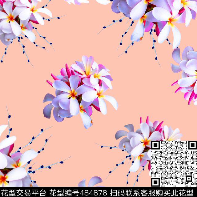 流行时尚手绘清爽花卉欧美数码印花华亿平台下载（图片编号: 484878） - 瓦栏（Walan）