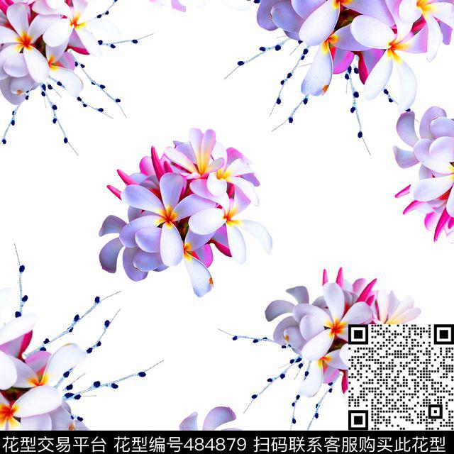 流行时尚手绘清爽花卉欧美数码印花华亿平台下载（图片编号: 484879） - 瓦栏（Walan）