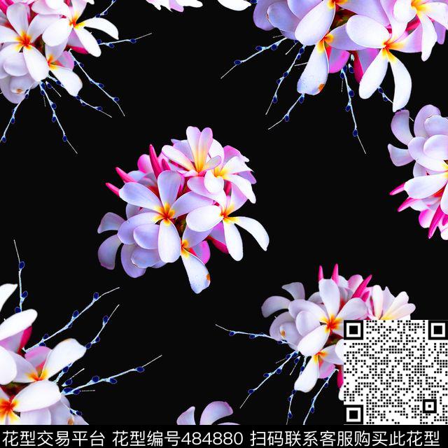 流行时尚手绘清爽花卉欧美数码印花华亿平台下载（图片编号: 484880） - 瓦栏（Walan）