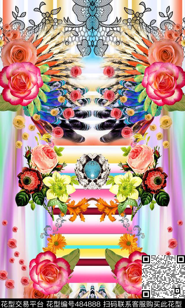 原创花卉优雅数码印花华亿平台下载（图片编号: 484888） - 瓦栏（Walan）